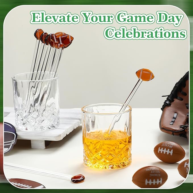 12 Pcs 7 Inch Football Swizzle Stir Sticks Glass Drink Stirrers Coffee Hot Cocoa Chocolate Bar Supplies Cocktail Stirrers Sports Club Cocktail Stick Decoration for Party Favors(Football)