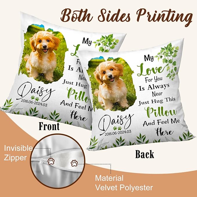 Personalized Memorial Throw Pillow with Photo (Insert Included), Sympathy Gift for Pet Loss, Customized Pillow Pets for Dog and Cat Owners (Green)