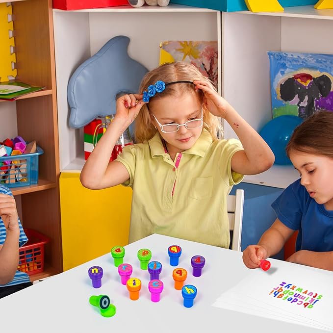 Cinrobiye 26 Pcs Alphabet Stampers, A-Z Letter Stamp Set for Classroom Rewards Birthday Party Favors Preschool Learning Crafts Goodie Bag Fillers pinata