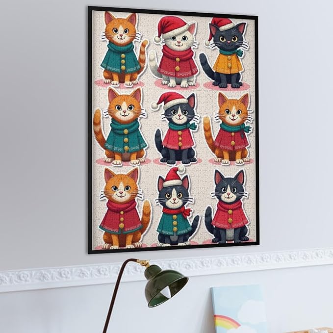 Wooden Puzzle 1000 Pieces Adult - Christmas Cat Puzzle Christmas Puzzles, Holiday Puzzles, Family Toys, Party Games, Jigsaw Puzzle Challenge and Funny