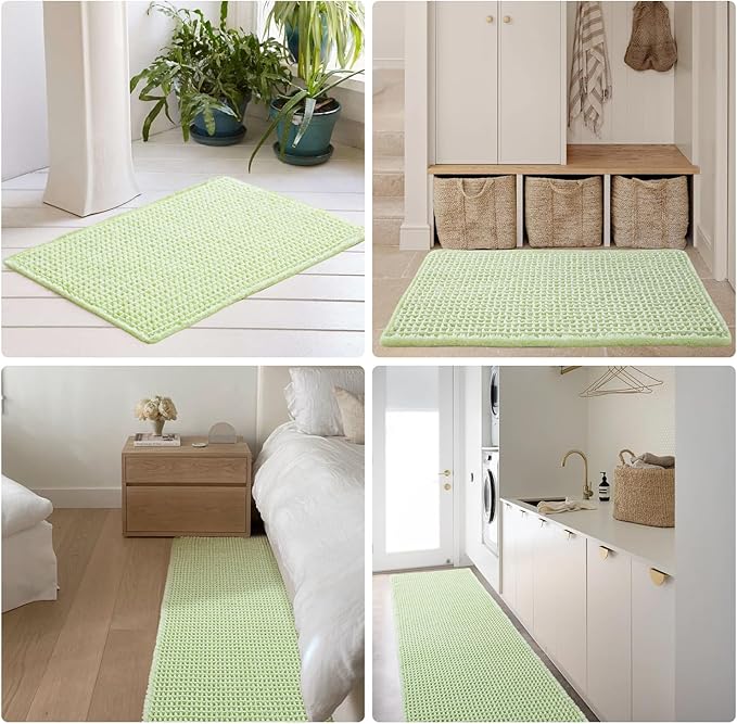 Waffle Runner Rug Bathroom, Boho Bathroom Rugs Non Slip Washable Long Super Absorbent Quick Dry Cute Bath Mat Farmhouse Bath Decor, 72"x24" Pale Green