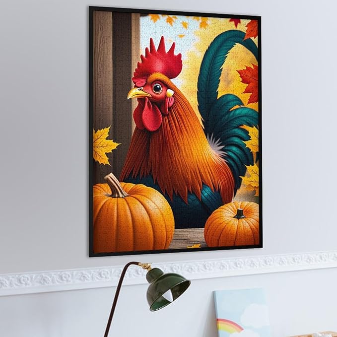 Jigsaw Puzzles for Adults 1000 Piece - Thanksgiving Fall Pumpkins and Cocks Wooden Puzzle，Unique Gifts for Wall Art ，Family Puzzles，Educational Games，Challenge Puzzles Puzzle Games