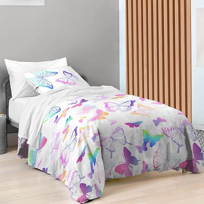 Saturday Park Ombre Butterflies Full/Queen Duvet Cover & Sham Set - 3 Piece 100% Organic Cotton Duvet Set - GOTS & Oeko-TEX Certified