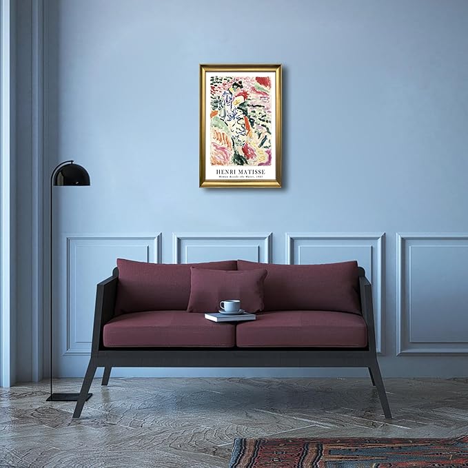 Wieco Art Framed Wall Art Woman Beside the Water 1905 by Henri Mattise Abstract Colorful Art Matisse Posters Canvas Prints for Wall and Home Office Decorations Bronze Gold Frame