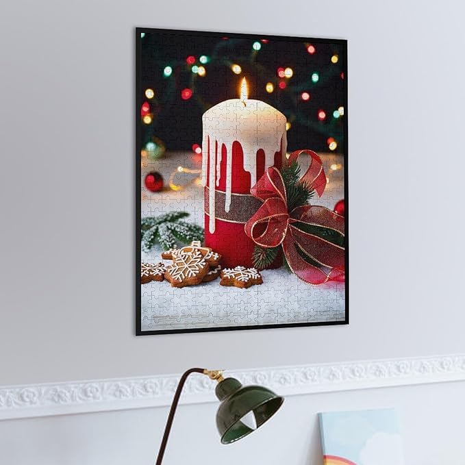 Merry Christmas, Christmas Candles Wooden Puzzle 500 Pieces Jigsaw Puzzles for Adults Puzzle Educational Toys Challenging Fun Games Gifts for Elders Kids Family and Friends