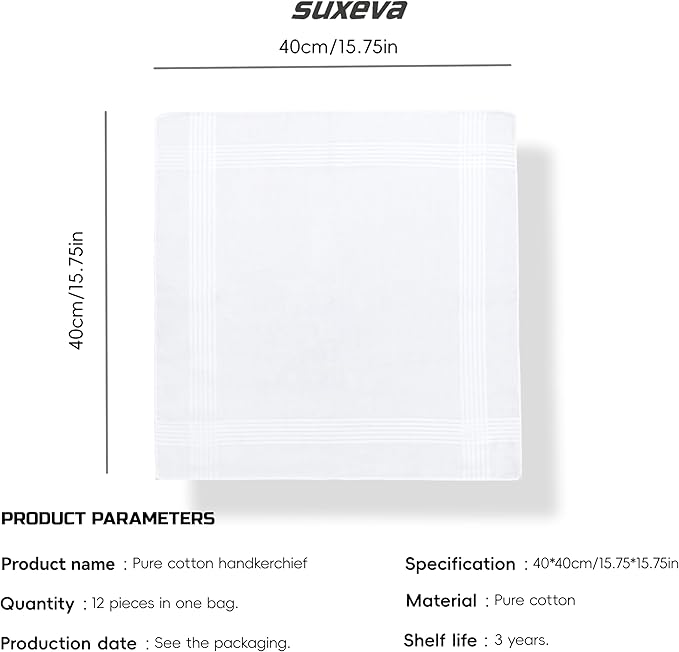 Gifts Cotton Handkerchiefs 100% Soft Cotton 12-Pack White handkerchif and Blue cotton handkerchief for Men and Women
