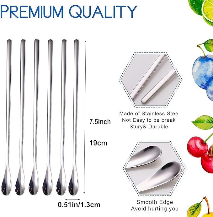Small Coffee Tea Espresso Long Handle Mixing Stirrers Spoon,Mini Stirring Honey Spoons Tiny Mixing Spoon Iced Tea Spoons for Kitchen Soup Coffee Cocktail Mixing Stirring Tea Beverage Reusable,7.5"6pcs