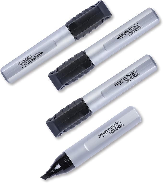 Amazon Basics Large Chisel Tip Permanent Markers, Black, 12-Pack