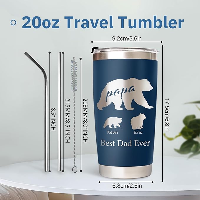 Personalized Tumbler with Mama Bear - Custom Coffee Mug Cup 20 Oz with Lid - Customized Christmas Gifts for Dad Mom - Birthday Gifts for Dad Mom (Mama/Papa-Bear)