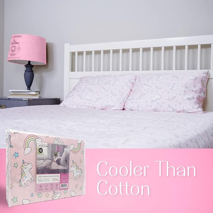 Kids Organic Viscose Derived from Bamboo Sheet Set | Twin or Full Size Fitted Bed Sheets | Oeko-Tex Certified | Cute Toddler Bedding for Girls & Boys Unicorn Full