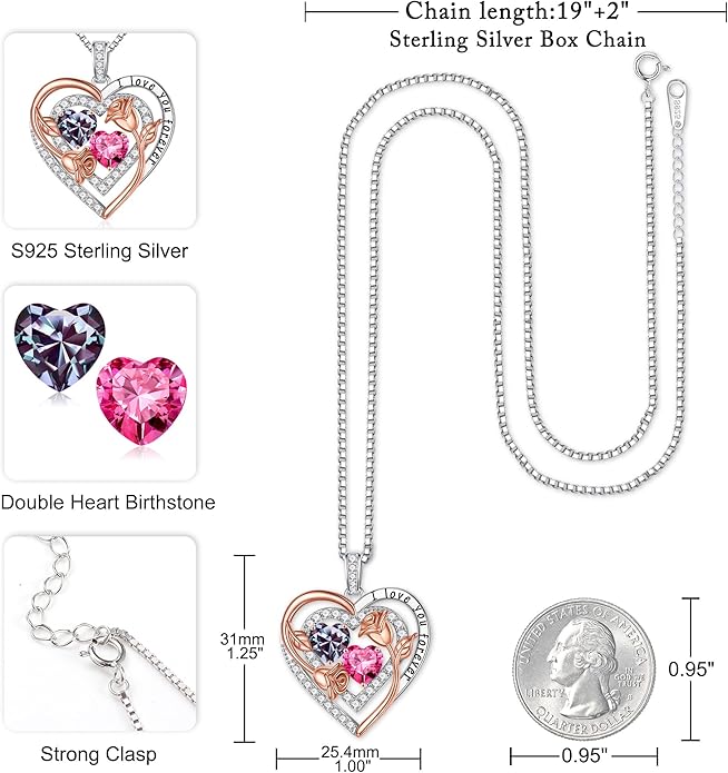 Iefil Valentines Day Gifts for Her - Sterling Silver Birthstone Necklace Anniversary Birthday Gifts for Her Wife Mom Daughter