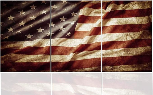 Native America Pictures Wall Decor Retro USA Flags Paintings for Living Room White Stars Grunge Wall Art on Canvas Freedom Symbol Artwork Home Decor Giclee Framed Stretched Ready to Hang(48''Wx24''H)