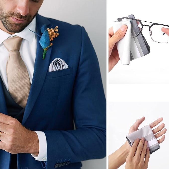 HOULIFE Handkerchiefs for Men, Soft Cotton Mens Handkerchief with Striped Pattern Classic Hankies for Men in Assorted Color