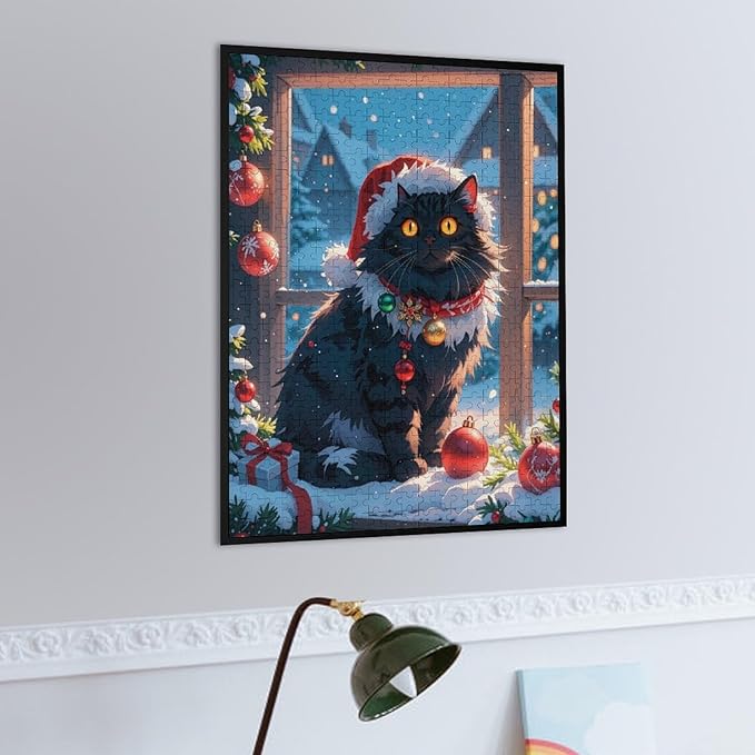 Jigsaw Puzzles for Adults 500 Piece - Christmas Black Cat Wooden Puzzles, Unique Gifts for Wall Art，Family Puzzles，Educational Games，Challenge Puzzles