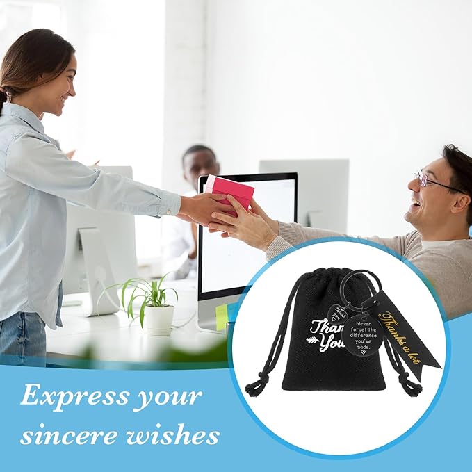 72 Pcs Employee Appreciation Gifts Bulk for Coworker 2025 Thank You Gifts Keychain with Drawstring Bag and Card