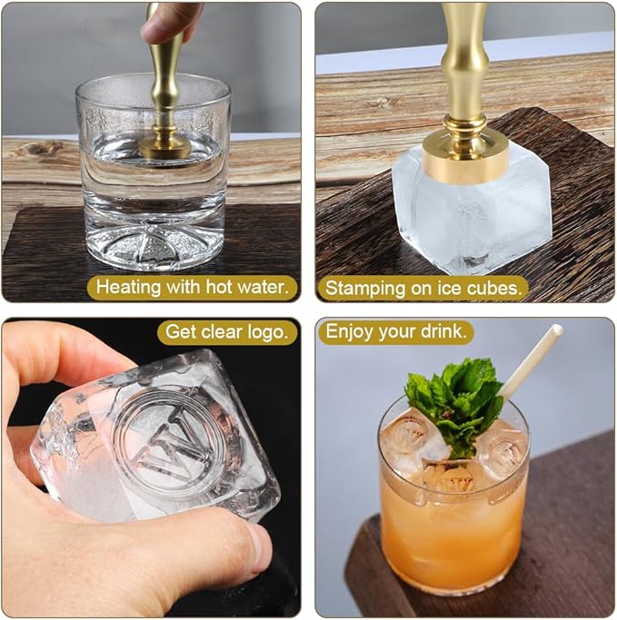 Ice Cube Stamp for Cocktails Ice Stamp Brass Head with Handle, Ice Branding Stamp for Ice Cubes Cocktail Whiskey Drinks Party Wedding Making DIY Crafting (Letter W)