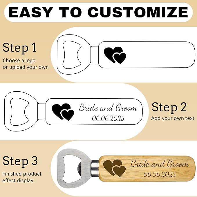 20-100PCS Custom Wood Bottle Openers – Personalized Laser Engraved Logo/Text for Wedding, Bar, Events, Gifts – Bulk Beer Openers with Wooden Handle for Party, Guests, Brewery, Promotions
