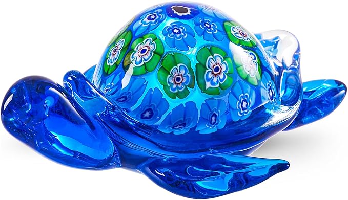EUSTUMA Hand Blown Glass Sea Turtle Figurine,Sea Animal Ornament for Home Decor,Sea Animals Collection for Birthday Gift,Glass Tortoise Sculpture