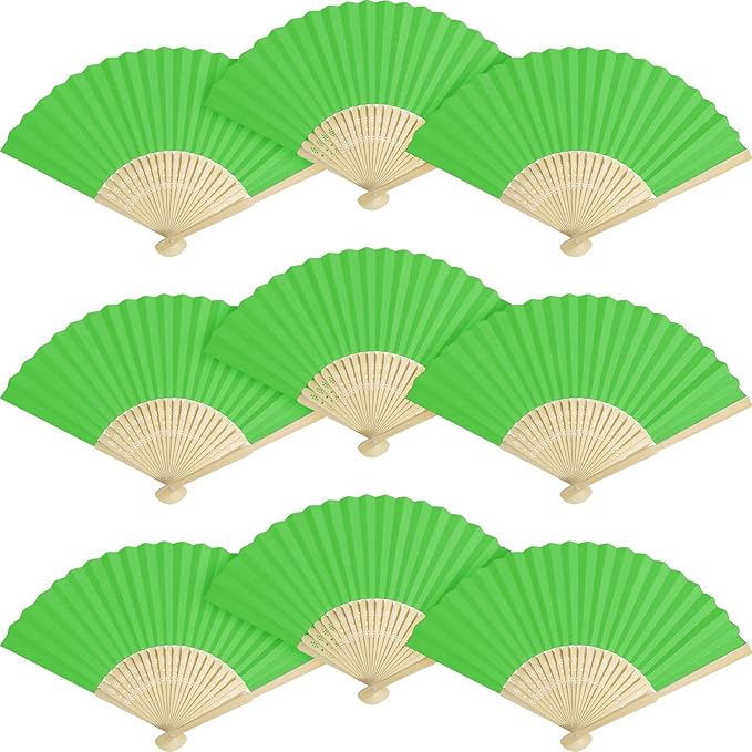50 Pieces Paper Fans Paper Hand Fan Bamboo Folding Fan Handheld Fan Paper Folded Fan Paper Fan for Wedding Party and Home Decoration (Green)