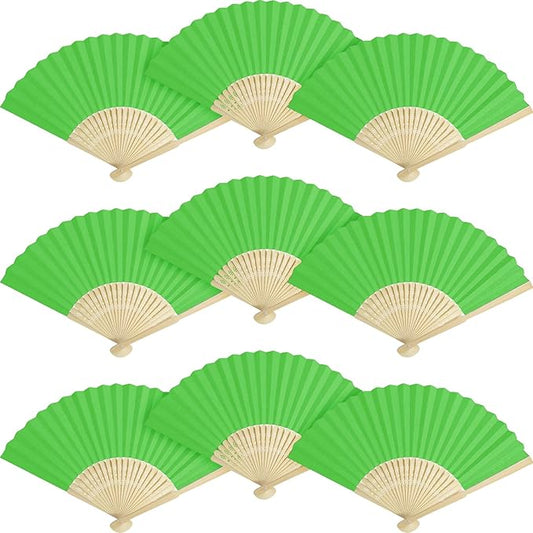 50 Pieces Paper Fans Paper Hand Fan Bamboo Folding Fan Handheld Fan Paper Folded Fan Paper Fan for Wedding Party and Home Decoration (Green)