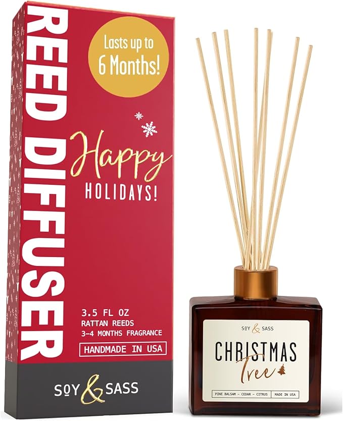 Christmas Tree Diffuser, Christmas Diffuser Decor - w/Pine Balsam, Cedar & Citrus I Infused w/Essential Oils I 3.75 OZ Oil I Long-Lasting Scent Lasts 4-6 Month's I Made in The USA