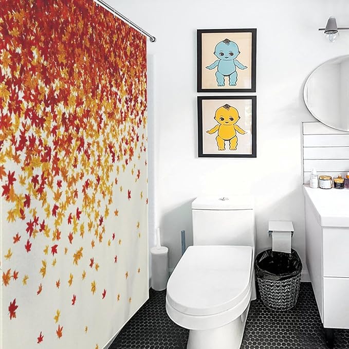 Fall Autumn Shower Curtain Maple Leaves Orange Red Leaf Harvest Waterproof Washable Fabric Bathroom Shower Curtains for Bathroom Decorations Home Indoor Decor 35x72Inch