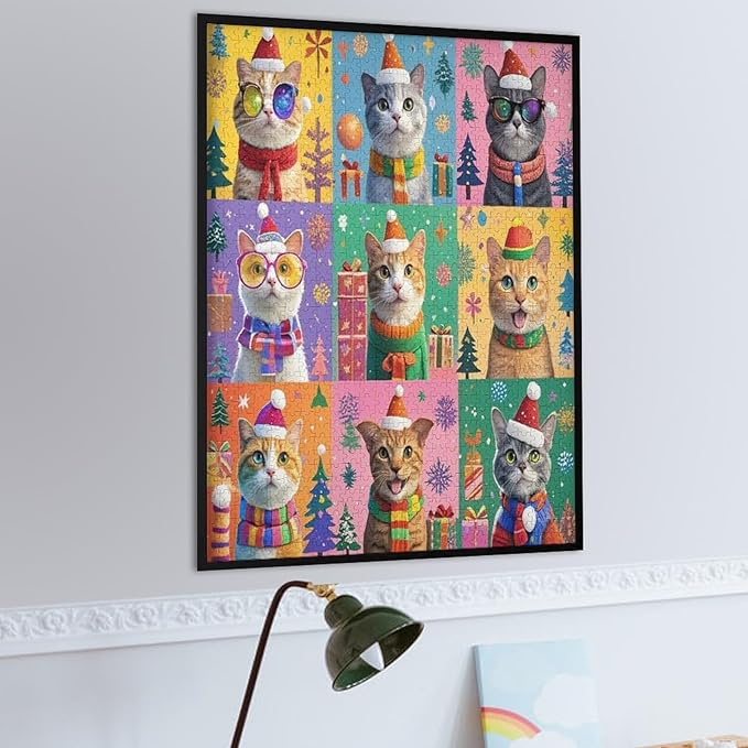 Wooden Puzzle 1000 Pieces Adult - Christmas Dog Cat Puzzle Christmas Puzzles, Holiday Puzzles, Family Toys, Party Games, Jigsaw Puzzle Challenge and Funny
