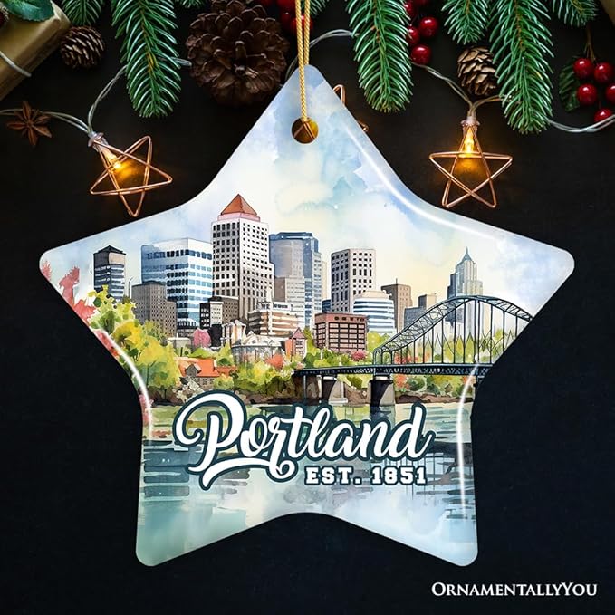 Portland City Skyline Ceramic Ornament, Oregon Travel Souvenir Christmas Decoration