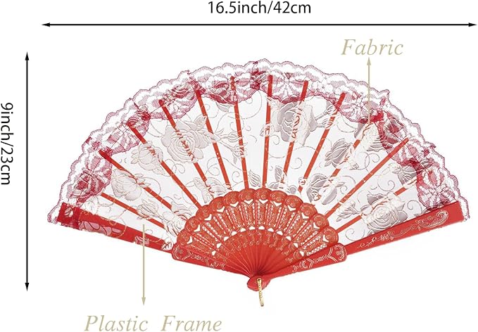 QIRMIZI 30pcs Silk Folding Hand Fans,Silk Fans,Red Rose Fans,Perfect for Weddings, Parties, and Dancing,Red