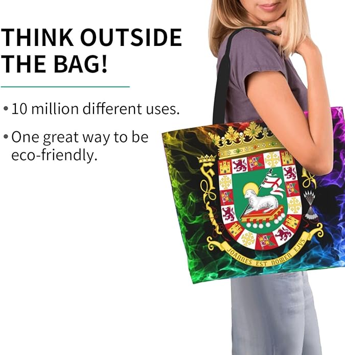 Porto Rico National Emblem Large Reusable Eco-friendly Shopping Bags Portable Storage Handbag