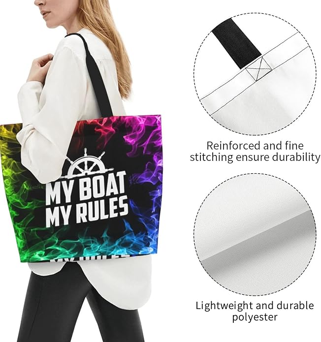 My Boat My Rules Large Reusable Eco-friendly Shopping Bags Portable Storage Handbag