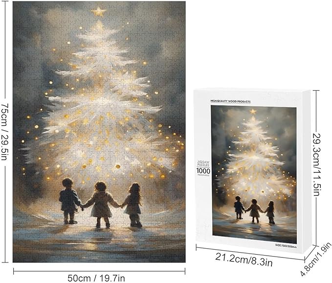 Funny Wooden Puzzle - Glowing Christmas Trees and Wishing Girls Puzzle for Adult 1000 Piece，Wooden Jigsaw Puzzles Art Leisure Game Fun Suitable Family Friends Educational Learning Games Gift