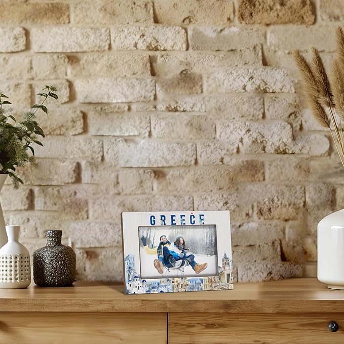 Greece Picture Frames, Greece Souvenirs, Tabletop Photo Frame for Vacation, Wedding, Engagement, Birthday, Special Occasion, Home Office Living Room Table Decorative Supplies, Tabletop Display-19