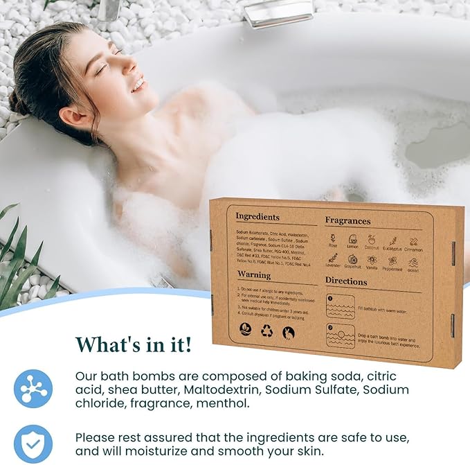 TranquilBliss Bath Bombs Set 50 PCS with 10 Rich Scents, Bath Bombs for Women, Natural Bubble Bombs with Shea Butter & Safe Oil, Ideal for Valentines, Birthday, Mother's Day Present (Brown)