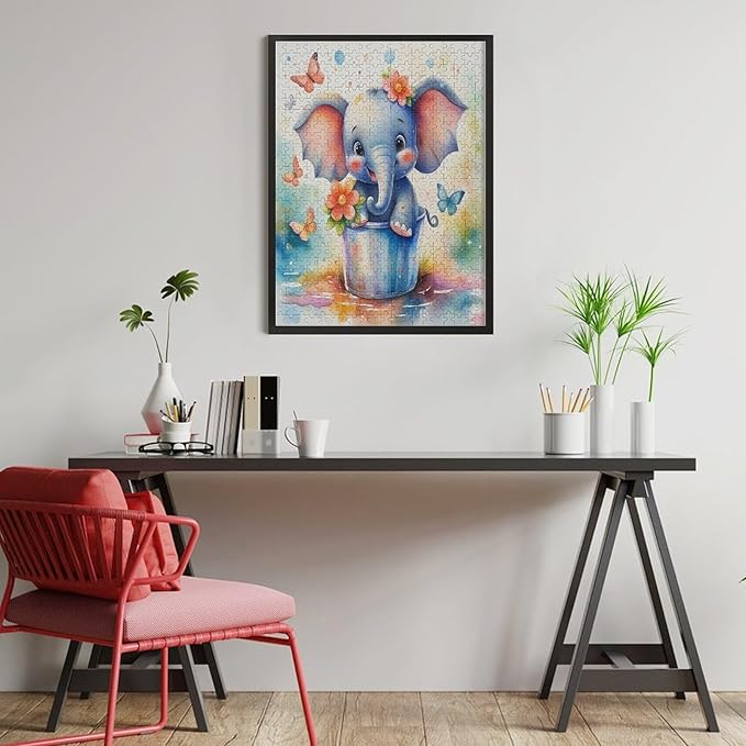 Wooden Puzzles 500 Piece，Colorful Happy Elephant Themed Jigsaw Puzzles，Educational Games，Family Puzzles，Unique Gifts for Wall Art，Funny Puzzles，Stress Relief Games，Puzzle Games