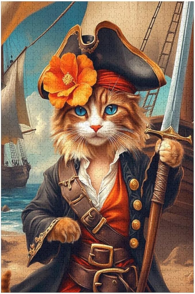 Wooden Puzzle - Classic Pirate Cat Leader Jigsaw Puzzles，Wooden Puzzles for Adults 1000 Pieces Challenge Puzzles，Educational Games，Family Puzzles，Unique Gifts for Wall Art