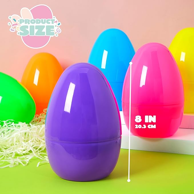 JOYIN 12 PCS 8" Jumbo Plastic Easter Eggs, Easter Fillable Eggs with Bright Colors For Easter Hunt Party Basket Stuffers Filler Classroom Prize Supplies Decor