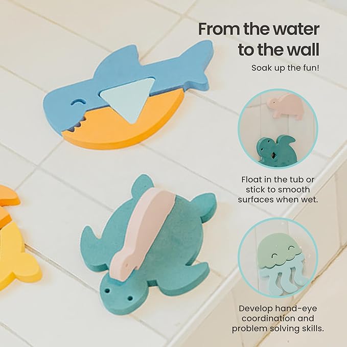 Copper Pearl 15-Piece Foam Bath Toy Set: Floating Foam Shapes for Kids, Fun Puzzle Bath Foam for Toddlers, Stick-On Baby Bath Toys, Enhances Problem Solving and Coordination, Ages 3+