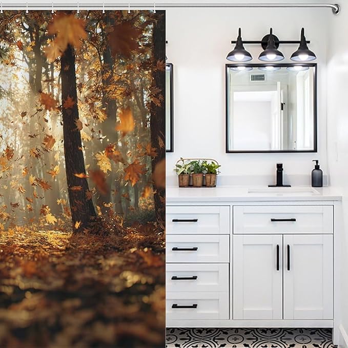 Fall Tree Shower Curtain Autumn Maple Tree Yellow Orange Leaves Brown Branch Waterproof Washable Fabric Bathroom Shower Curtains for Bathroom Decorations Home Indoor Decor 72x72Inch