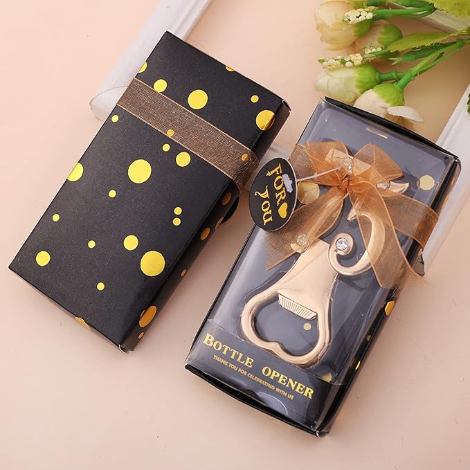 Baseo 24 Pcs Black and Gold 75th Bottle Opener Set - Gold Finish Zinc Alloy Bottle Openers for 75th Birthday Party Favors, Gifts or Souvenirs
