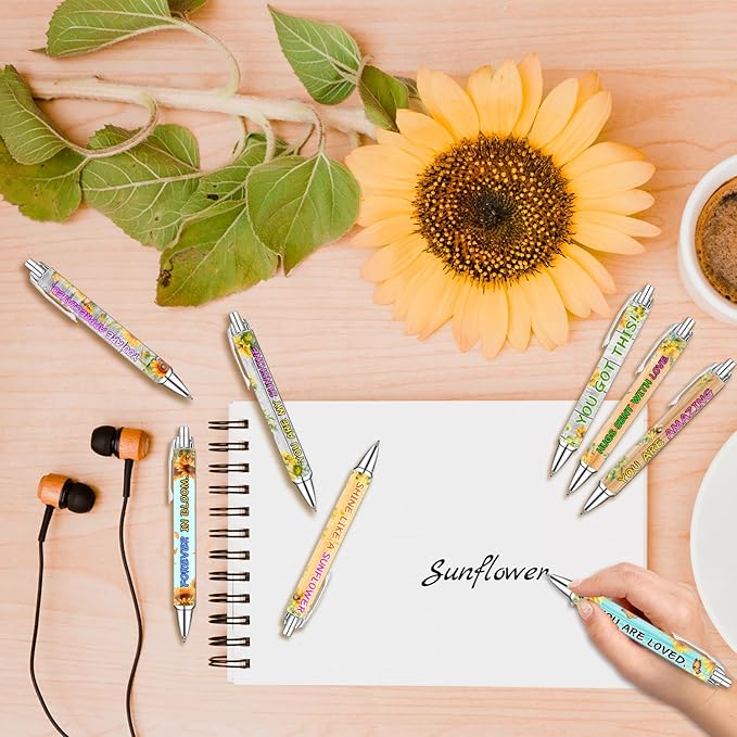 Sunflower Pens Set – Bright Sunshine -Themed Ballpoint Pens for Girls, Teachers, and Flower Lovers – Smooth Writing Stationery for School, Office, or Journaling – Thanksgiving Christmas New Year Gifts