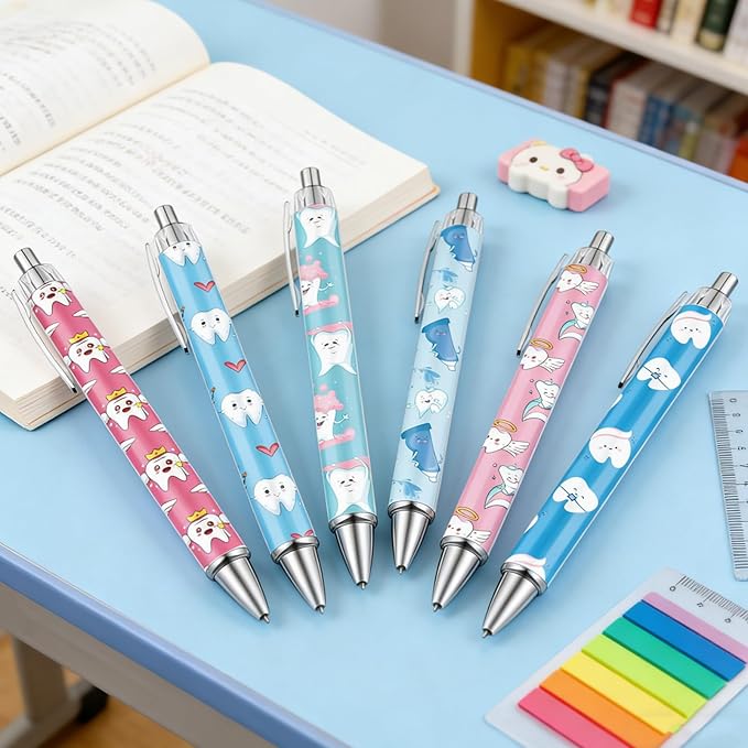Dental Ballpoint Pens Gifts - 24 Pcs Teeth Pen Set Dental Assistant Retractable Smooth Writing Ballpoint Pen Hygienist Appreciation Gift for Nurse Student Teacher Office School Home Supplies