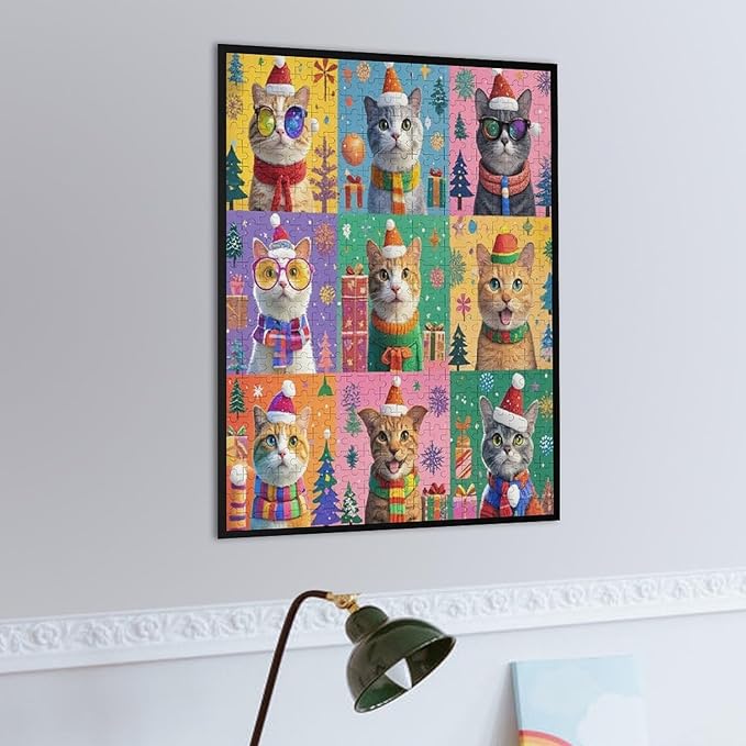 Wooden Puzzle 500 Pieces Adult - Christmas Dog Cat Puzzle Christmas Puzzles, Holiday Puzzles, Family Toys, Party Games, Jigsaw Puzzle Challenge and Funny