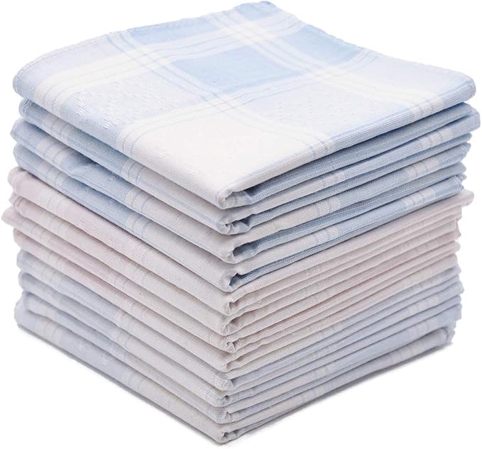 Soft Cotton Handkerchiefs for Men with Elegant Pattern in Assorted Color, 16 inches Large hankies