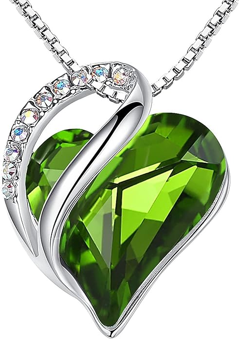 Leafael Valentine's Day Gift Necklaces for Women, Infinity Love Birthstone Heart Crystal Pendant, Birthday Anniversary Jewelry for Wife, Mom, and Her, Silver Plated, 18" + 2" Adjustable Chain