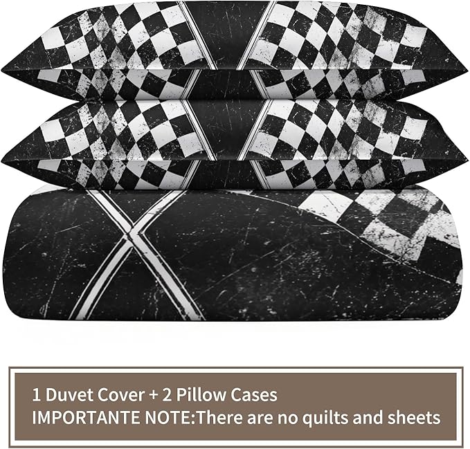 Racing Flag Bedding Set California King Vintage Racing Checkered Flag Duvet Cover Retro Race Track Comforter Cover Race-Themed Teen Bedding Set with Pillowcases for Bedroom