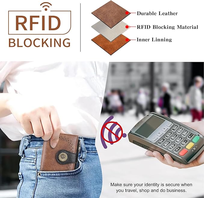 SENDEFN Small Wallets for Women Bifold RFID Blocking Leather Card Holder Compact Wallet with Zipper Coin Pocket