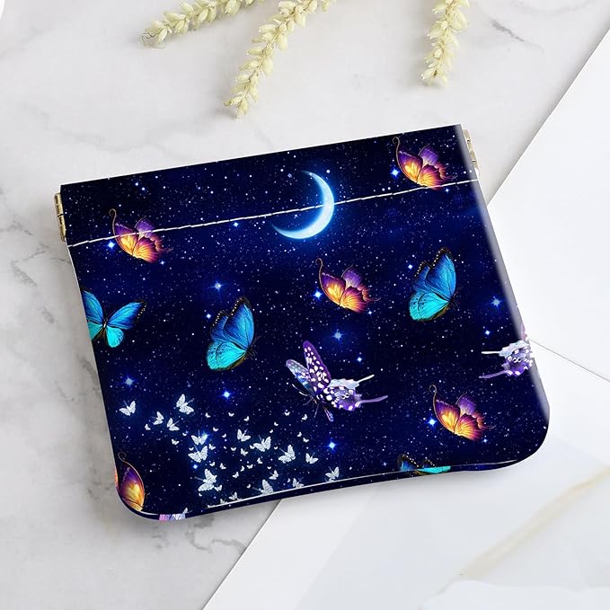 2Pcs PU Leather Small Squeeze Coin Purse Pouch Mini coin Bag Unique And Cute Wallet Cosmetic Bags Change Bag For Women Girls Men Blue Stars And Butterflies