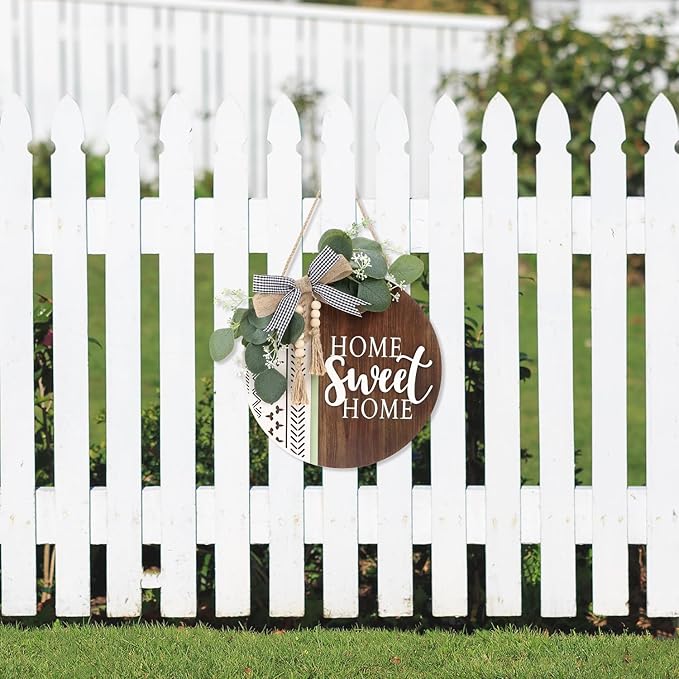 TOARTi 3D Welcome Front Door Wreath Porch Decor, Wooden Home Sweet Home Boho Outdoor Sign Hanging, Farmhouse Aztec Wall Sign Hanger with Artificial Leaves&Rustic Beads