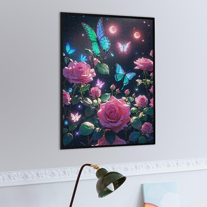 Wooden Puzzles 500 Piece，Butterfly and Rose Themed Jigsaw Puzzles，Family Puzzles，Unique Gifts for Wall Art，Funny Puzzles，Stress Relief Games，Puzzle Games